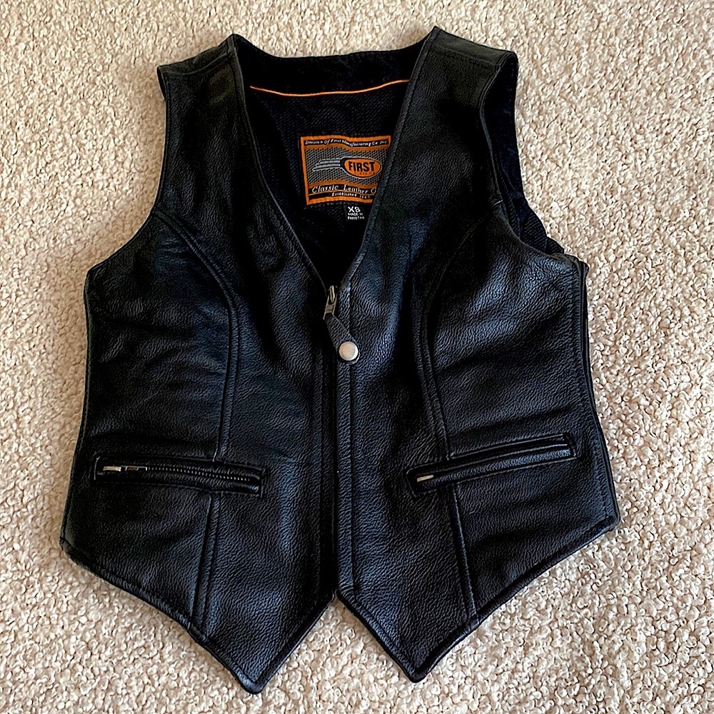Leather black Moto Vest, XS , S size